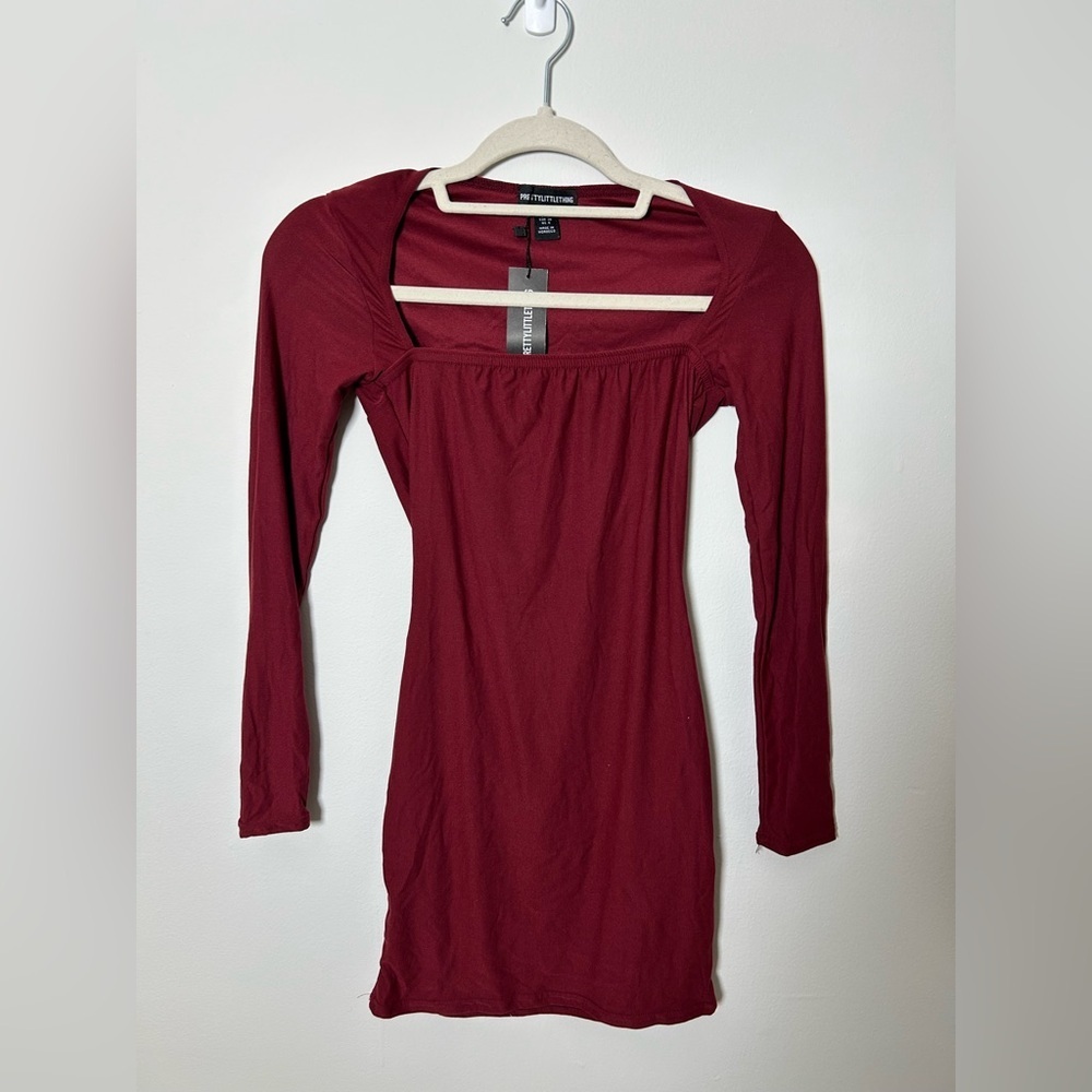 PrettyLittleThing cherry red soft touch square neck long sleeve bodycon dress